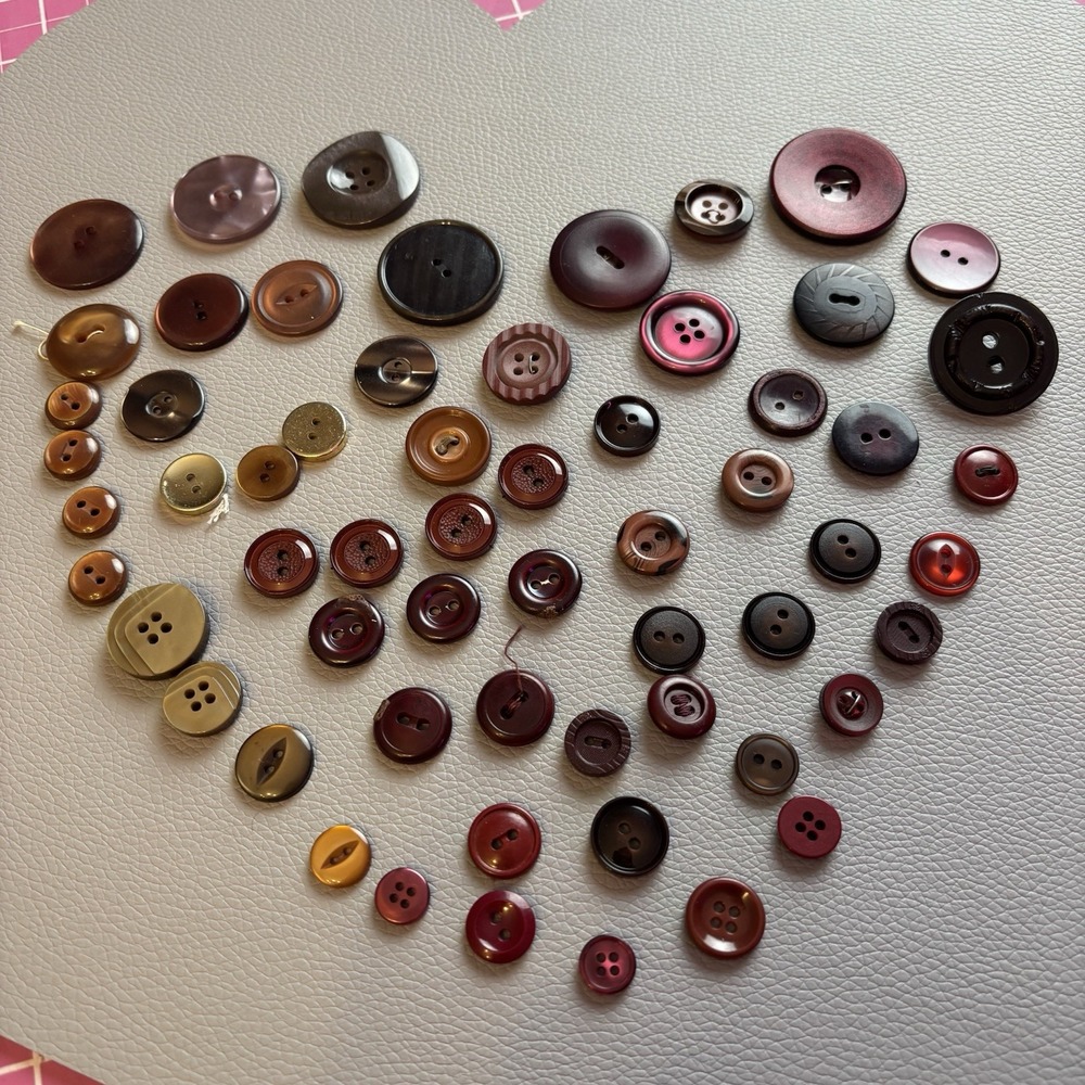 Vintage + New Burgundy And Red  Button Lot. Two Hole + Four‎ Hole Plastic